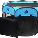 Gommle Portable Pet Playpen for Small Cat Dog Puppy Rabbit,Cat Kitten Playpen Indoor Outdoor with Carrying Case,Waterproof Bottom and Removable Zipper Top (S(28.7" x 28.7" x 16"), Blue)