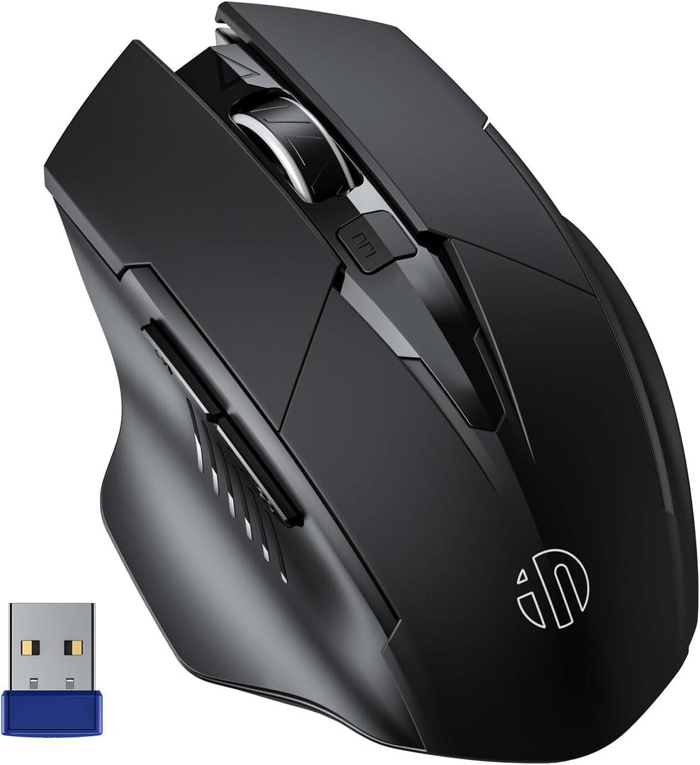 INPHIC Wireless Mouse Rechargeable, 700mAh, with USB Receiver, 6 Buttons, Ergonomic for Laptop, Computer, Mac, PC etc. (Black)