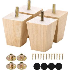 Michanco 3 Inch Unfinished Wood Furniture Legs Set of 4 DIY Square Tapared Wood Furniture Feet for Couch Sofa