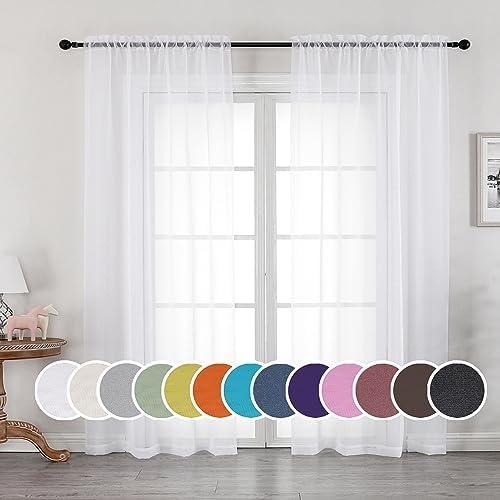 2 OWENIE White Sheer Curtains 84 inches Long 2 Panels Set, Sheer White Curtains for Living Room/Bedroom, Rod Pocket Voile Sheer Panel Drapes, 2pcs, Each 42" Width x 84" Long