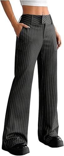 MakeMeChic Women's Striped Dressy Pants Straight Leg Work Office Long Trousers
 S