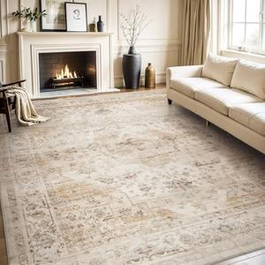 AMOAMI-Area Rug 8FT X 10FT Rugs for Living Room-Vintage Soft Beige Rugs for Bedroom-Non Slip Carpet-Washable Rug for Dining Room Living Room Bedroom Office Under Table
