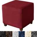 HFCNMY Ottoman Cover Square, Stretch Velvet Square Ottoman Cover Thick Ottoman Slipcover Square Washable Storage Ottoman Cover Foot Stool Cover with Elastic Bottom Red Large