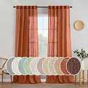 MIULEE Rust Curtains 96 Inch Length 2 Panels for Bedroom Living Room, Terracotta Soft Thick Linen Textured Window Drapes Semi Sheer Light Filtering Back Tab Rod Pocket Burlap Look Fall Decor