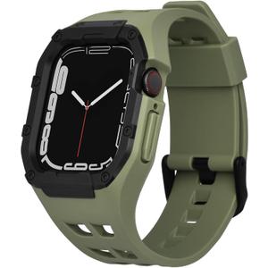 Compatible with Apple Watch Band 45mm 44mm, for iWatch Band Series 9/8/7/6/5/4/SE/SE2, Rugged Heavy Duty Case with Strap, Shockproof PC Frame Bumper Case for Men (Army Green)