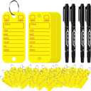 500 Pcs PVC Tags with Labels and Rings, Car Key for Organization, Identifiers, and Luggage Tags with 4 Pcs Markers, Plastic Keychain Tags for Car, Truck, and Dealer Use,500pcs Yellow