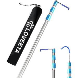 LOVEETA 6.3 Ft Cargo Grabber Reach Retriever Tool - 2.0 New Upgraded Extendable Pickup Truck Bed Accessories, Multi-Use Truck Bed Reach Tool (Titanium Silver) - 2 Hooks