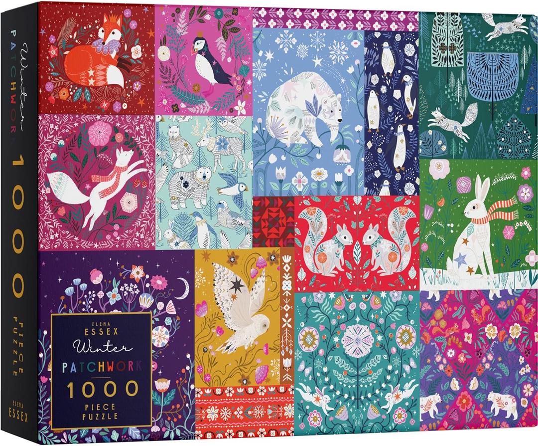 Elena Essex Christmas Puzzle - Winter Patchwork, Puzzles for Adults 1000 Pieces, Jigsaw Puzzles, Winter Animal Thanksgiving Christmas Holidays 1000 piece Puzzle, Size 20x28 inches