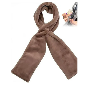 Faux Fur Pull Through Scarf with Hidden Zipper Pocket Winter Pocket Scarf for Hands-Free Storage Phone & Valuables (brown)