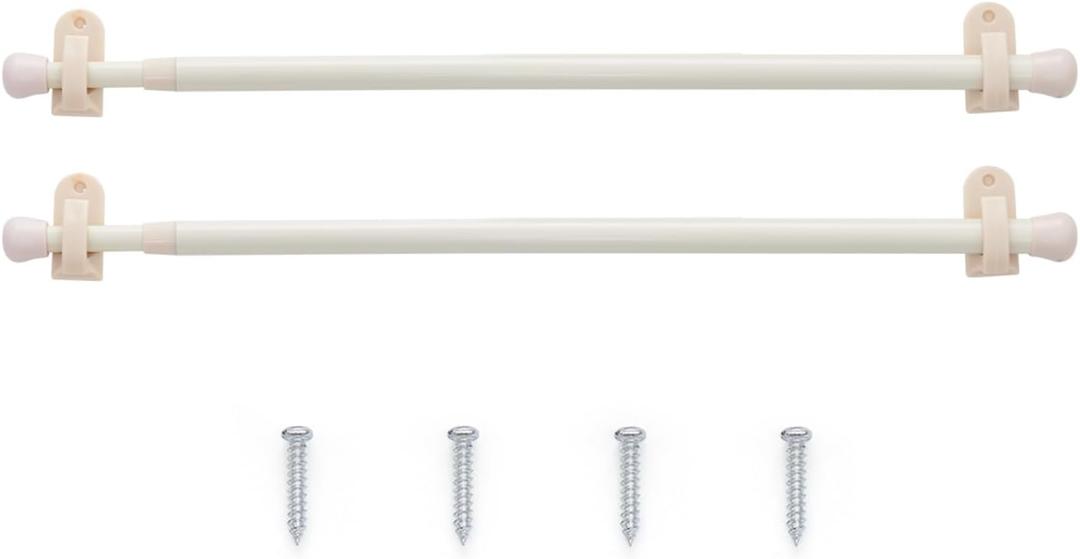 JINCHAN French Door Curtain Rods, No-Drill Adjustable Beige Curtain Rods with Adhesive Hooks, 2650 Inch Aluminum 2-Pack for Sheer & Tier Curtains
