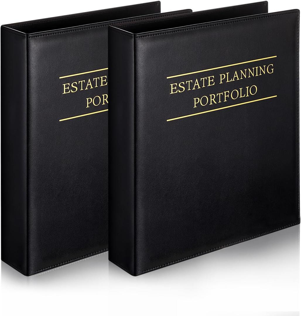 Skyygemm 2 Pcs Estate Planning Portfolio Binder PU Leather 3 Ring Binders with Gold Title and Index Tab Dividers, 11'' x 11.8'' x 2.4'' Estate Planning Organizer (Black)