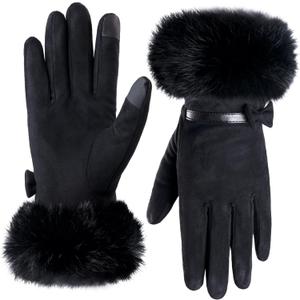 Hysenm Women Winter Gloves With Touch Screen Fingers Warm Suede Gloves Texting Thermal Windproof Mittens for Driving Running (Black)