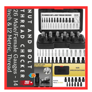 Nut And Bolt Thread Checker, 26 Male/Female Gauges - 14 Inch & 12 Metric, Thread