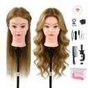 TopDirect 80% Mannequin Head Human Hair,26"Real Hair Cosmetology Mannequin Manikin Head Hair Braiding Hairdressing Practice Training Doll Head Styling with Clamp Holder and Tools(Ash Brown)