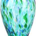 11.8" Tall Turquoise Glass Vase Beautiful Hand Blown Glass Vase Modern Art Home Decor, Wide Mouth Colorful Vases for Mantle Dining Table Centerpiece, Entryway Living Room Wedding Decoration