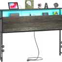 Merronix Full Sized Headboard with 2 Tiers Storage Shelves, Sturdy and Stable Headboard with Charging Station, USB Ports and LED Light for Full Bed Frame, Black Oak