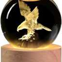 QIANCHANG 3D Eagle Crystal Ball Night Light, Glass Eagle Figurine Lamp, Laser Etched Engraved Crystal Eagle Statue, Carving Crystal Sphere Paperweight(2.4 in)