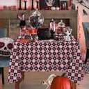 Halloween Tablecloth 60102 Inch Rectangular, Black/Pink Checkered Cute Pumpkin Ghost Skull Spider Web Table Cover Party Ginham Decorations for Rectangle Tables