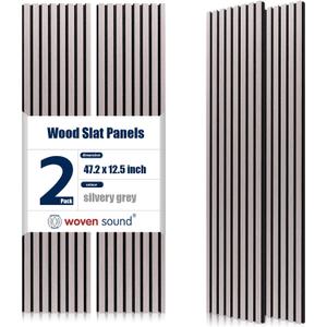 Woven Sound Wood Panels for Wall, Functionality and Durability, Enhanced Acoustic & Sound Proof Fluted Design, Versatile Wood Slat Wall Decor for Home & Office, 2 Pack Silver Gray, 47.2x12.5 Inch, 47.212.5 inch, 2 Pack