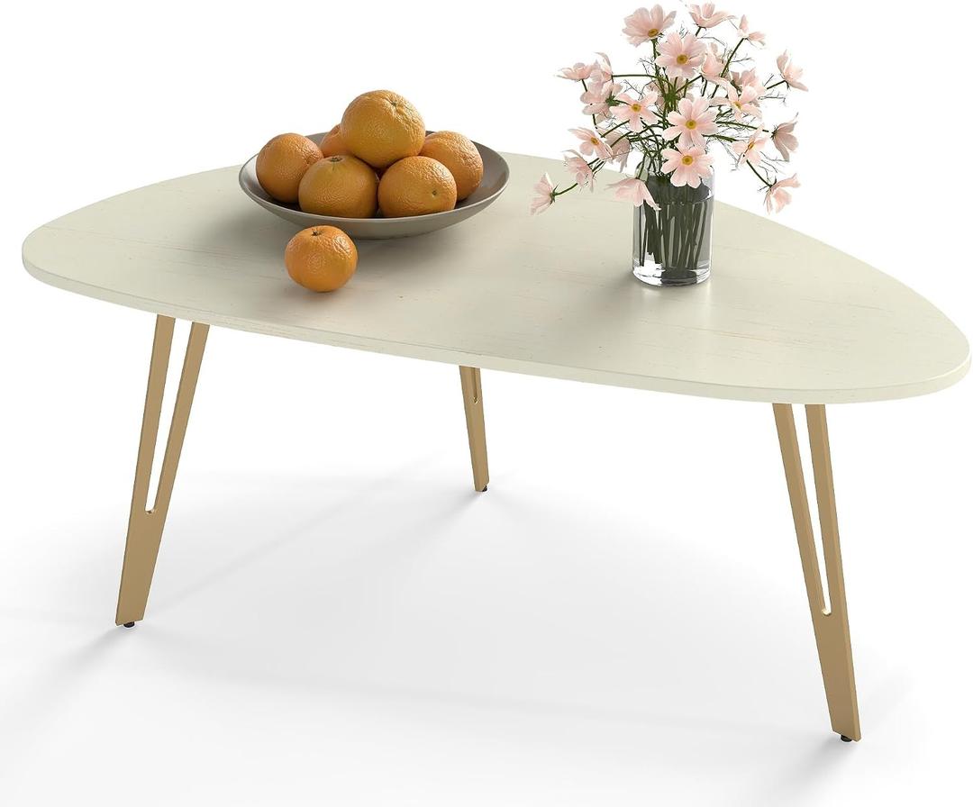 Manora Modern Simple White Wood Oval Coffee Table with Gold Legs, Minimalist Tea Table for Living Room, Office, Apartment or Small Space (White & Gold), Standard