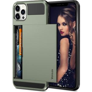 Vofolen Compatible with iPhone 12 Pro Case Wallet 5G Cover Credit Card Holder ID Slot Sliding Back Pocket Anti-Scratch Dual Layer Protective Compatible with iPhone 12 Pro 5G 6.1 Army Green