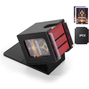 MTG Deck Box, Double Display Window MTG, Commander Deck Box Fits 120+ Single Sleeved Cards, PU Leather Magnetic Closure Card Box with 2 Dividers&2 Toploaders for TCG, CCG, Black