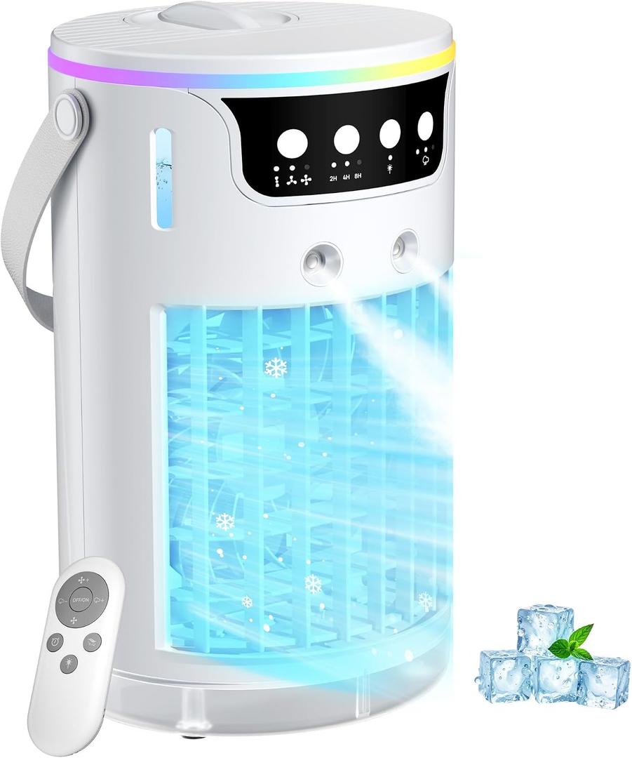 Portable Air Conditioners Fan, 1200ML Personal Evaporative Air Cooler with Water Tank, Ice Cooling Fan, Mini Desk Swamp Cooler for Bedroom, Office, Dorm, Home
