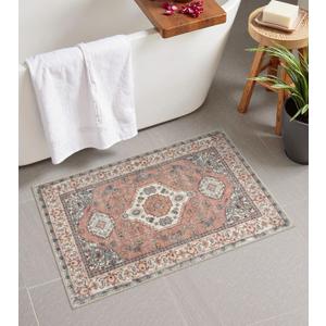 Seavish Vintage Bathroom Rugs, 18x26 Inch Boho Coral Soft and Absorbent Bath Mat, Small Non Slip Washable Plush Microfiber Bathroom Rug for Sink Shower Vanity, Oriental Toilet Rug