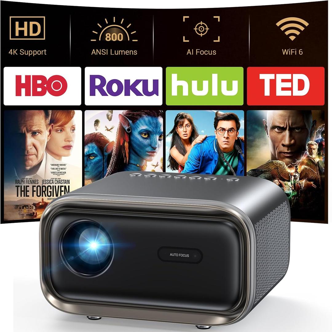 Projector with WiFi and Bluetooth: [Auto Focus/Keystone] - NICPOW Full HD 1080P 4K Supported Portable Bluetooth Projector for Gaming Devices and Phones - Ideal for Indoor Outdoor Use - Grey