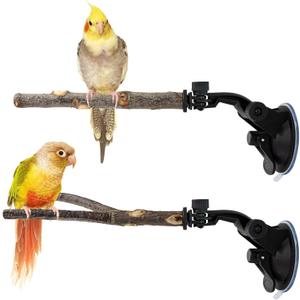 2 Pcs Parrot Perch Stand, Strong Suction Cup Bird Perch, Movable Perch Stand Bird Training Set, for Window Mirror Car Shower Ceramic Tiles Bath Wood Training Perch, for Bird, Cockatoo, Macaw, Parakeet