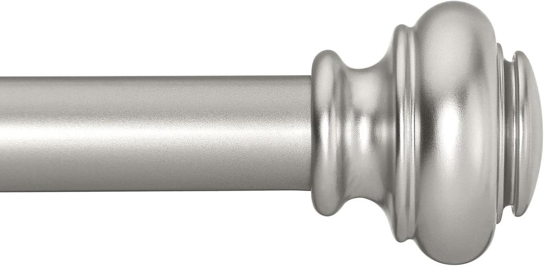 Heavy Duty Curtain Rods for Windows 28 to 48 Inches, 1 Inch Silver Curtain Rods for Bedroom, Living Room, Patio, Kitchen, Adjustable Curtain Rods with Classic Finials, Silver Finishing