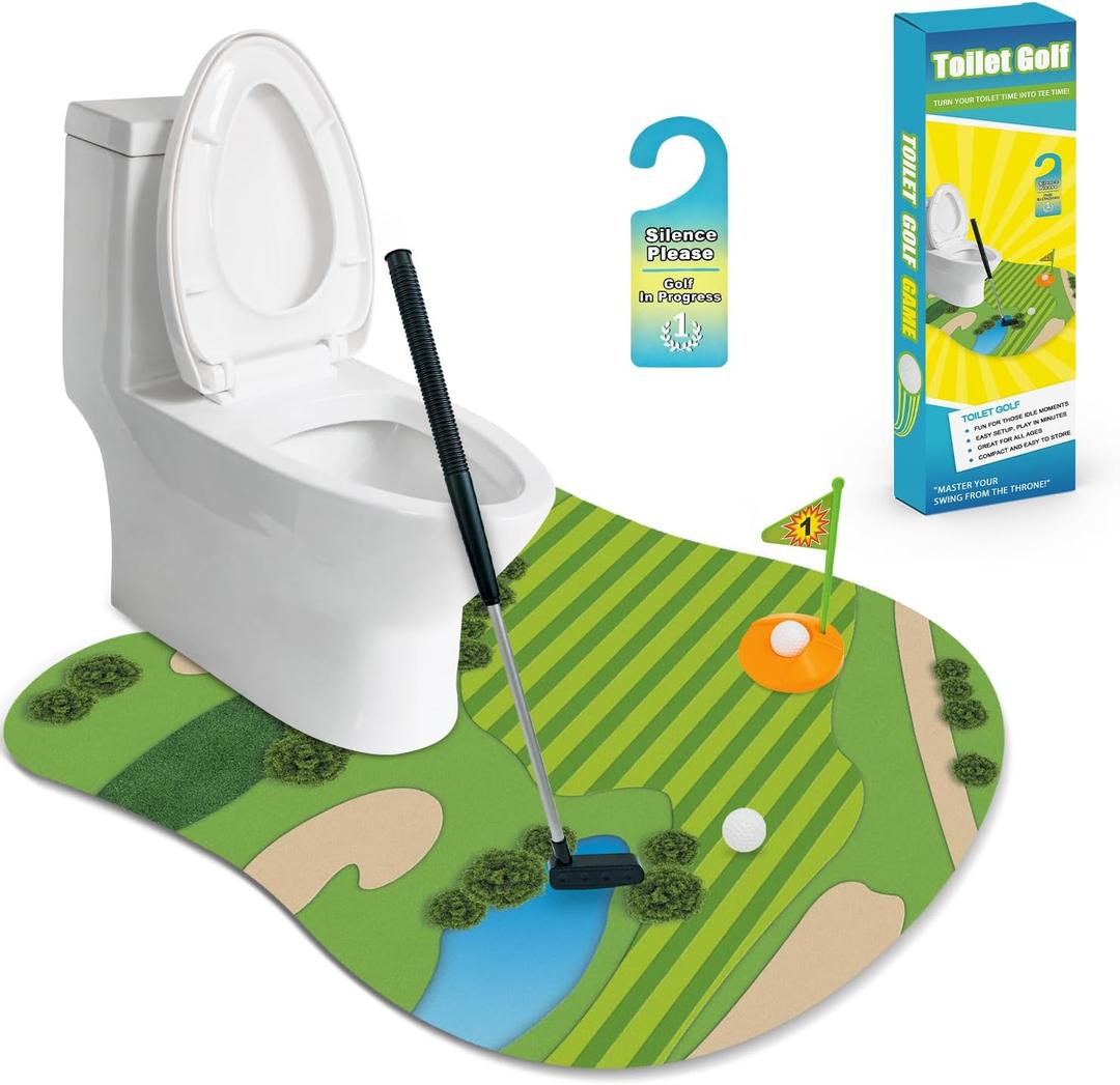 Funny Mini Golf Gag Gifts for Men Golfer, Toilet Golf Bathroom Game for Adults, Unique Birthday Gifts for Dad from Daughter Son, Fun White Elephant Gift Idea for Brother, Husband, Boys, Boyfriend,Him