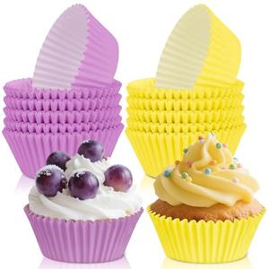 200PCS Purple and Yellow Cupcake Liners Muffin Baking Cups Wrappers for Yellow and Purple Birthday Party Supplies Disposable Pastel Cupcake Papers for Sports Theme Basketball Birthday Party Decoration