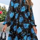 PRETTYGARDEN Women's Fall Boho Dresses 2026 Floral Long Sleeve V Neck Mini Flowy Wedding Guest Dress Trendy Vacation Outfits (Black, S)