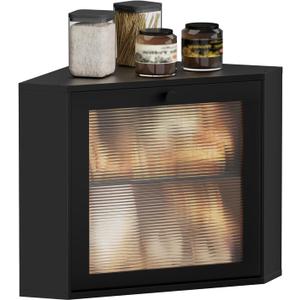 Bamboo Bread Box for Kitchen Corner Countertop,Large-Capacity Bread Storage Container, Double Layer Bread Storage for Kitchen Countertop (Black)