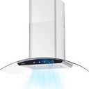 36 Inch Wall Mount Range Hood 700 CFM Ducted Vent Hood, Tempered Glass & Stainless Steel Filters - Gesture Sensing & Touch Control, 3-Speed, 2 LED Lights (Black Panel)