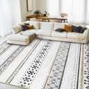 BESTSWEETIE 8x10 Area Rugs for Living Room Washable Moroccan Farmhouse Neutral Geometric Low Pile Non-Slip Soft Print Pattern Rug for Bedroom Kitchen Dining Room Entryway Black/Brown