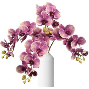 4pcs Vintage Red Faux Orchid, 29.5" Real Touch Orchid Artificial Flowers, 7-Head Latex Phalaenopsis with Stem Fake Butterfly Plants for Home Wedding Office Decoration