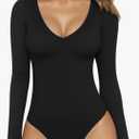 MANGOPOP Women's Long Sleeve Short Sleeve Bodysuit Sexy V Neck Body Suits Fitted Fall Going Out Tops, L