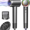 Hair Dryer - 1 Min Fast Drying, High-Speed Blow Dryer with 500 Million Negative Ions, No Heat Damage, Low Noise, Lightweight, Professional Hairdryer with Diffuser & Nozzle for Women, Gunmetal