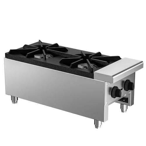 Culistra Commercial Gas Stove with 2 Burners, 56, 000 BTU, Propane and Natural Gas Countertop Cooking Stove Range, Stainless Steel Hot Plate for Catering, Cafeterias, Restaurants, ETL Certification