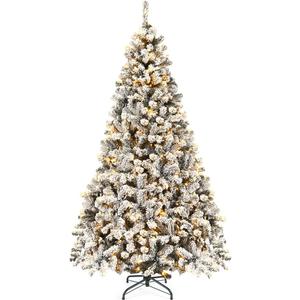 7.5 ft. Pre-Lit LED Flocked Snow Hinged Pine Artificial Christmas Tree with 450-Lights
