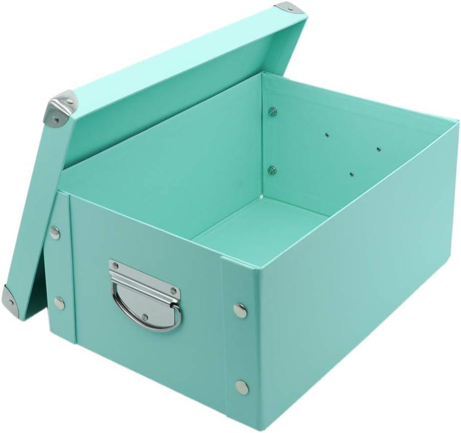GUOZI Collapsible Storage Box, Decorative Memory Box with Lid & Metal Reinforced Corners, Cardboard File Bin with Handles, Organizer Gift Box for Keepsake Toy Photos Office Nursery Wardrobe Bookshelf (35*25*17.5cm, Light Blue)