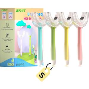 U Shaped Kids Toothbrush 4 Pack, U-Type Whole Mouth Toothbrush for Kids (Age 2-6)