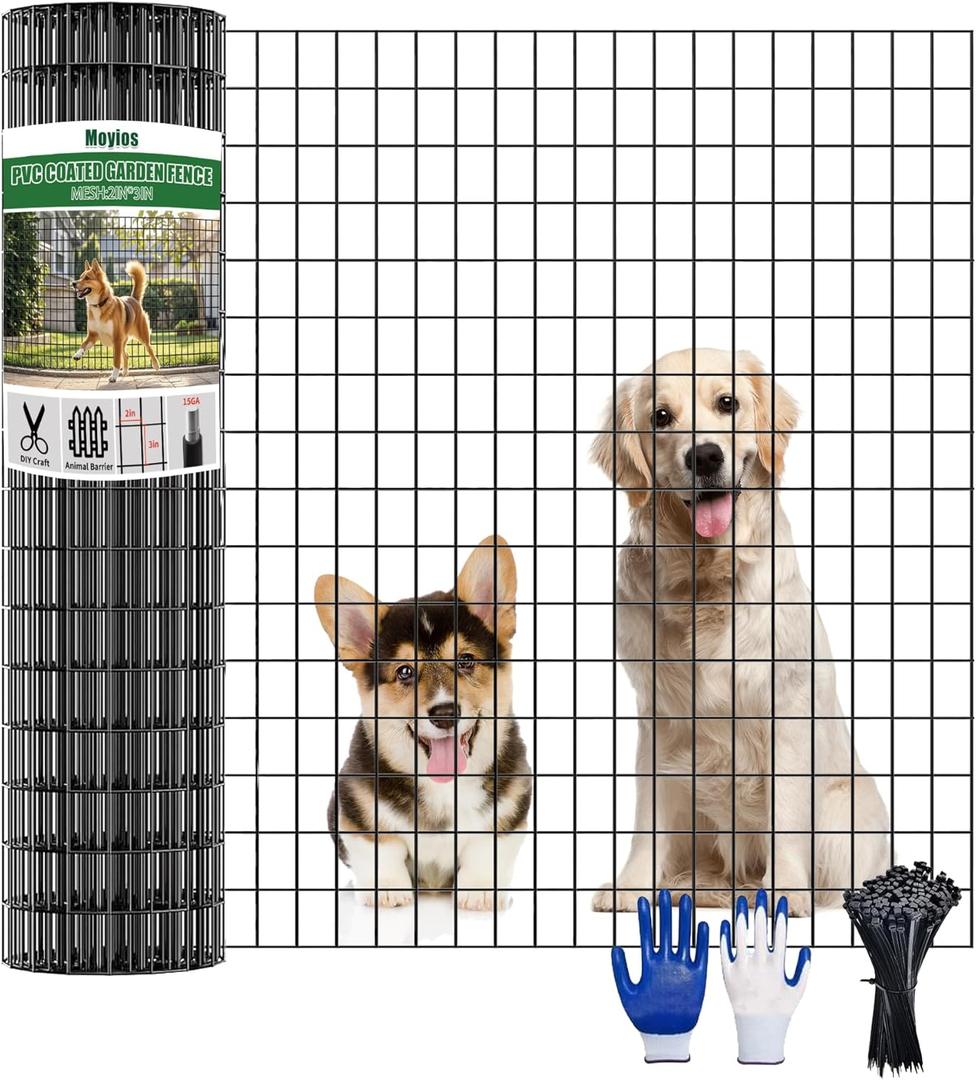 PVC Coated Welded Wire Fence 36" x 50' Roll, 2"x3" Mesh,15GA, Black | Vinyl Coated Mesh, Garden Border, Vegetable Plant Protector, Pet & Dog Enclosure, Chicken Coop Fencing, Plant Protection