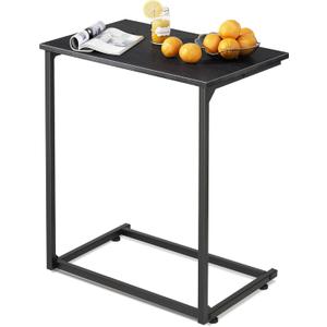 WLIVE Black C-Shaped End Table, Small Side Tables for Sofa, Wide Couch Table That Slide Under, Laptop Snack Table for Living Room, Bedroom, Home Office, Black
