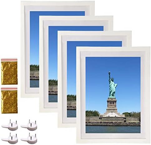 4 Pack 12x16 Picture Frame Wood Diamond Painting Frames 30x40cm Diamond Art Frame Display 10x14 in/ 25x35cm with Mat or 12x16 in/ 30x40 cm Without Mat Photo Gallery Frame Set for Wall Hanging - White