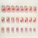 Flower Press on Nails Short Square Shaped Fake Nails with Colorful Floral Designs Full Cover Summer Press on Nails Glossy False Nail Acrylic Stick on Nail for Women Nail Art DIY 24 Pcs