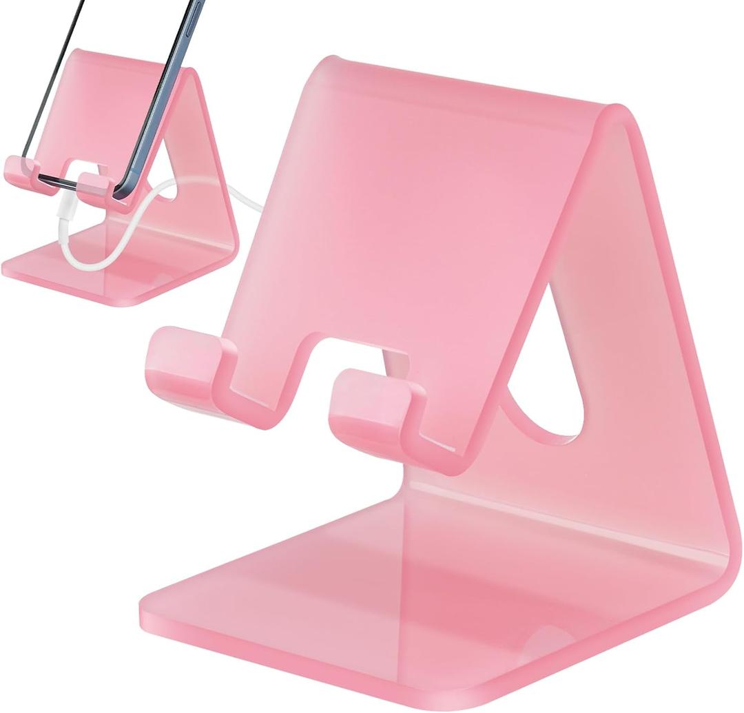 Tomorotec Acrylic Cell Phone Stand, Portable Phone Holder for Desk Non-Slip Desktop 4-8 Smartphones Holder Compatible with iPhone Samsung Galaxy Pixel Phone Cradle Dock Home Office (Pink) (Basic Style)