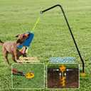 Heavy Duty Dog Spring Pole with Screw-In Ground Anchor & 360 Swivel, Adjustable Height 30-49", Durable Outdoor Tug Toy System with Bungee Squeak Rope for Large & High Energy Dogs Training